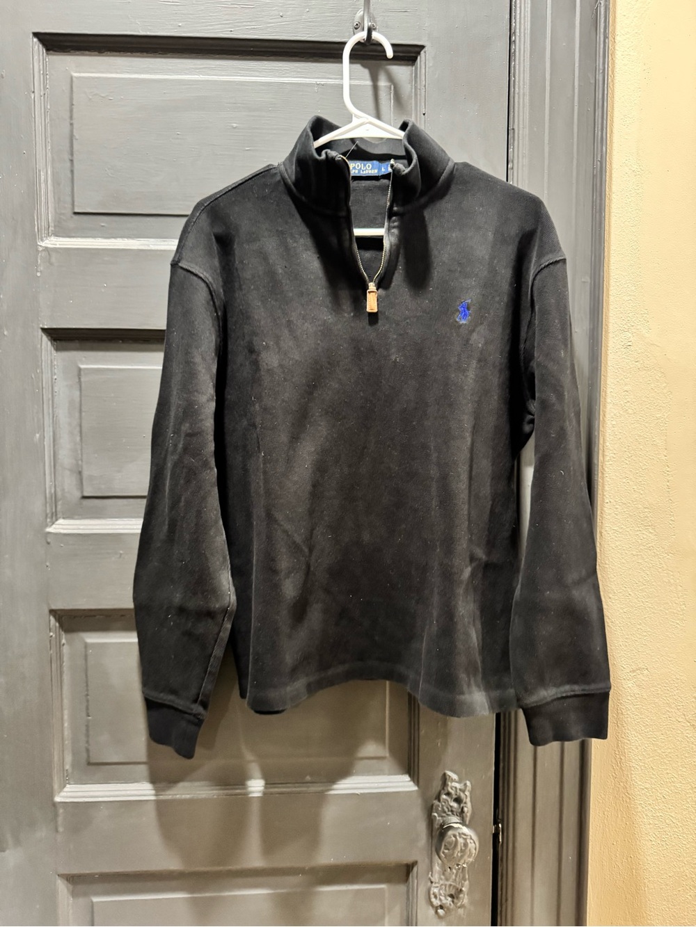 Ralph Lauren Black Quarter-Zip Pullover with Blue Pony